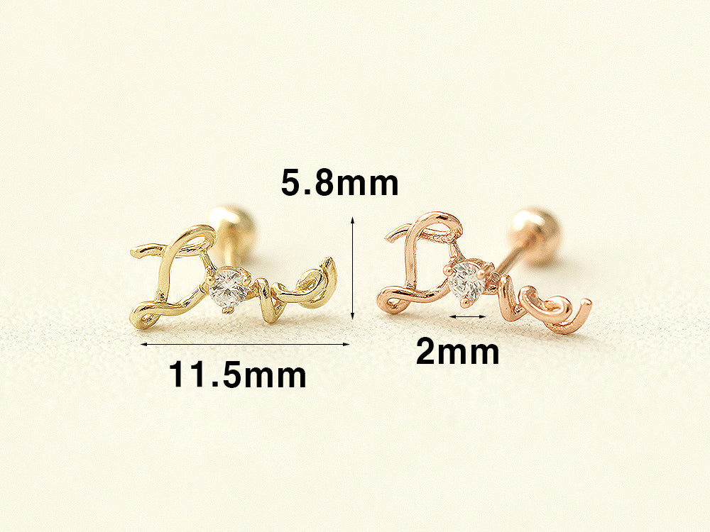 14K gold Cubic Love cartilage earring 20g