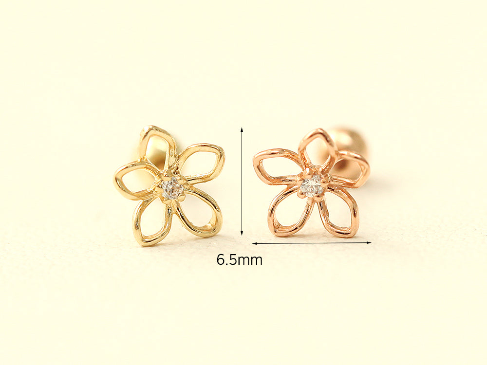 14K gold Point Cubic Daisy cartilage earring 20g