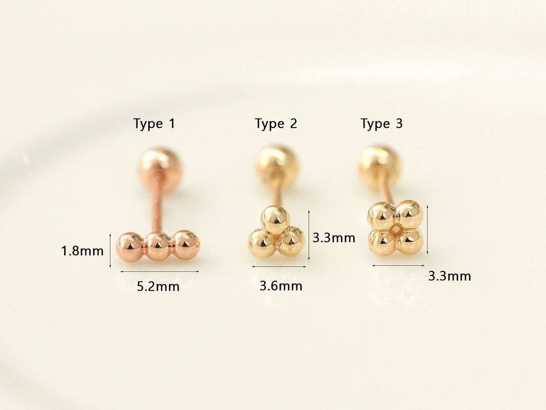 14K gold Triangle Ball cartilage earring 20g