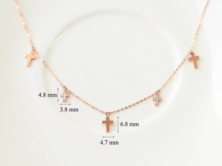 14K 18K Gold Multiple Cross Cubic Necklace