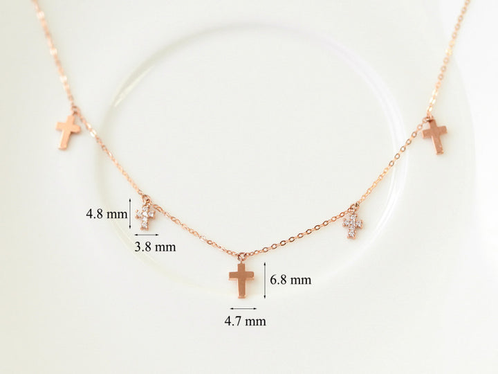 14K 18K Gold Multiple Cross Cubic Necklace