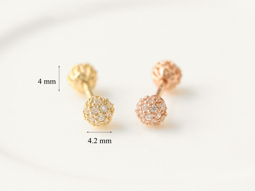 14K Gold Double Cubic Ball Cartilage Earring 18G