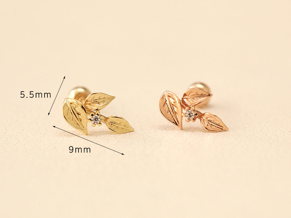 14K Gold Leaf Cartilage Earring 20G