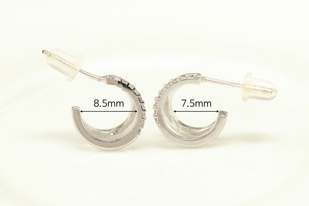 925 Silver 2 Line Cubic Hoop Stud Earring