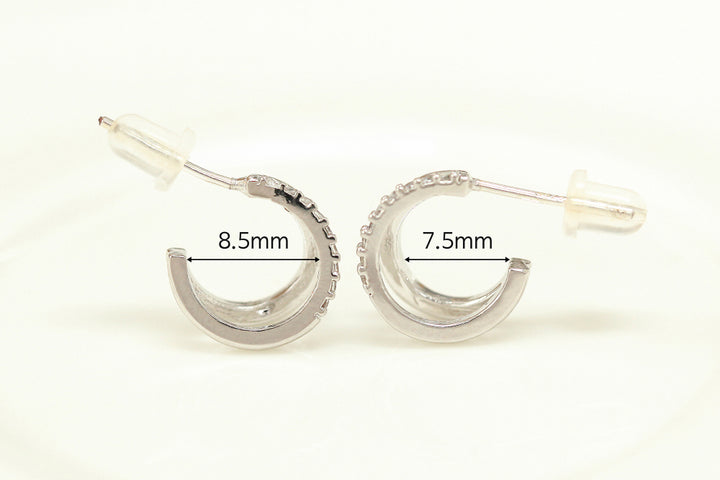 925 Silver 2 Line Cubic Hoop Stud Earring