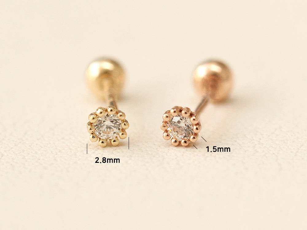 14K Gold Round Cubic Cartilage Earring 20G18G16G