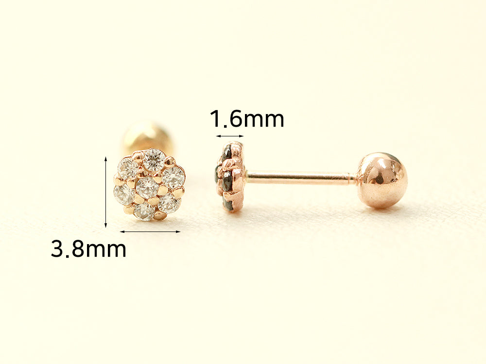 14K Gold Mini Colorful Flower Cartilage Earring 20G