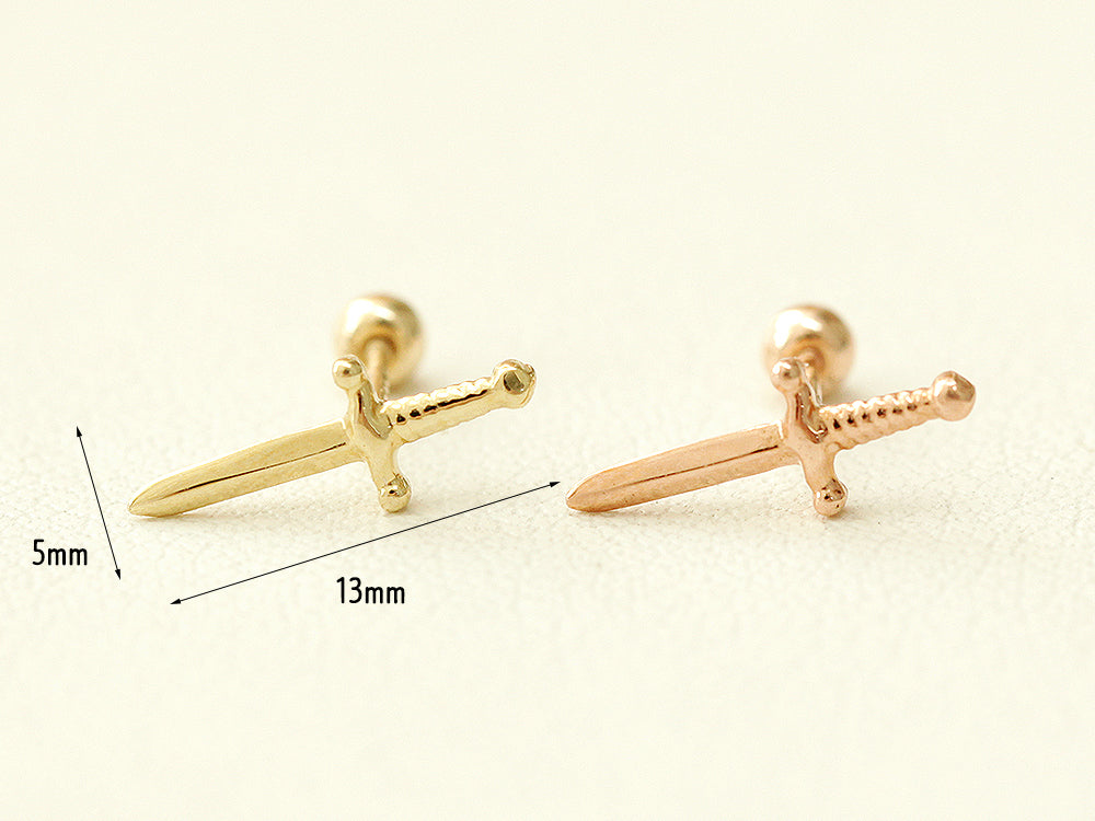 14K gold Knife cartilage earring 20g