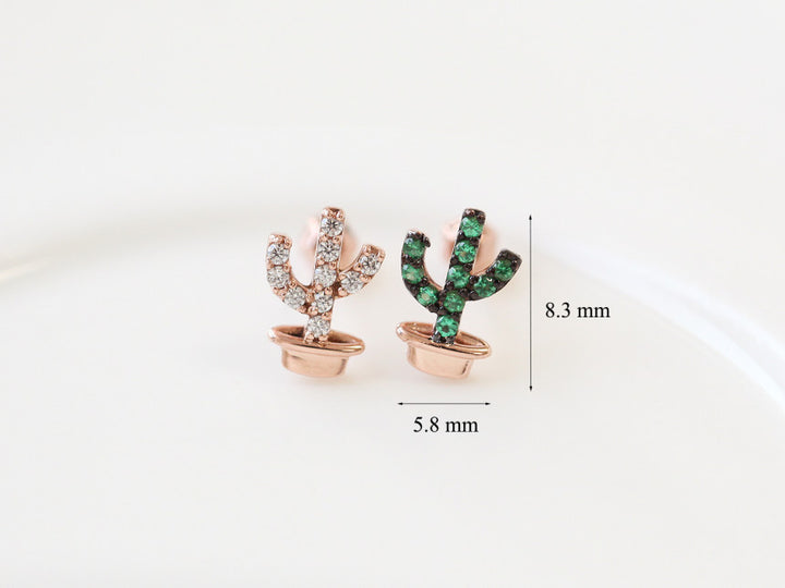 14K Gold Cactus Cubic Cartilage Earring 18G16G