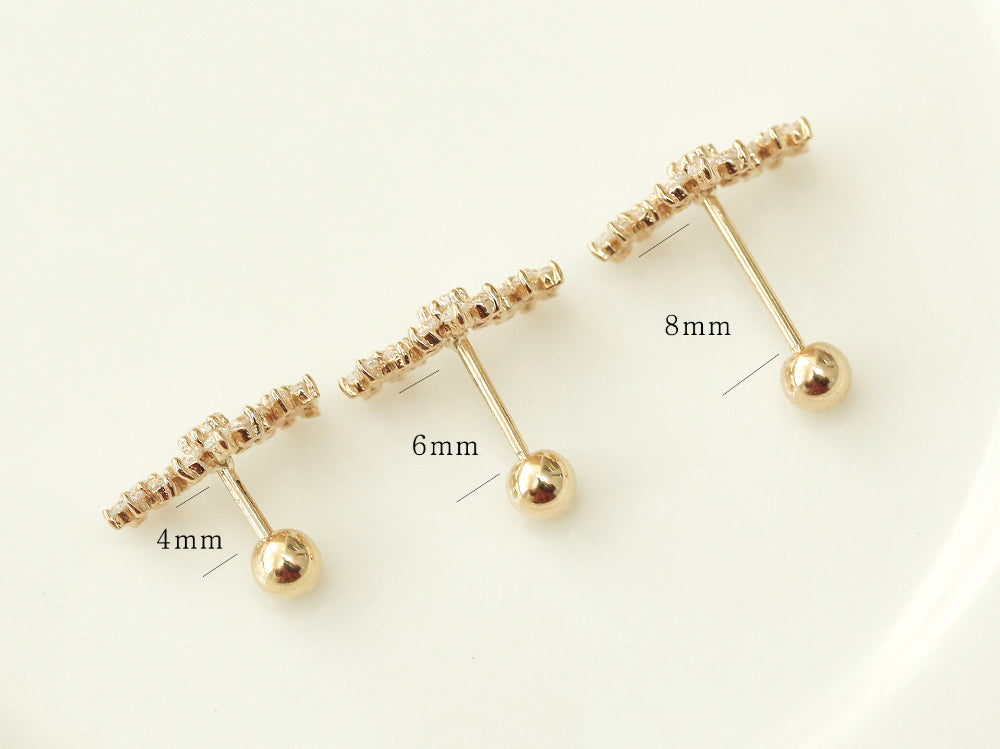 14K gold Triple Flower cartilage earring 20g