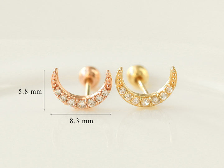 14K gold Cubic Moon cartilage earring 20g