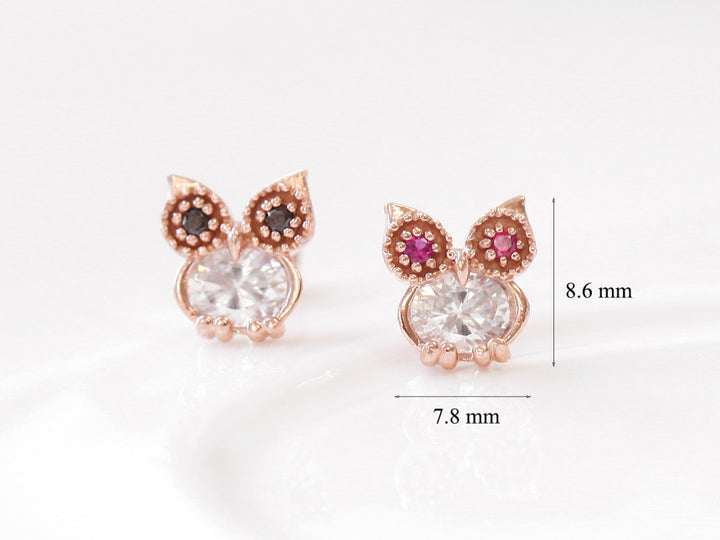 14K Gold Owl Cubic Cartilage Earring 18G16G