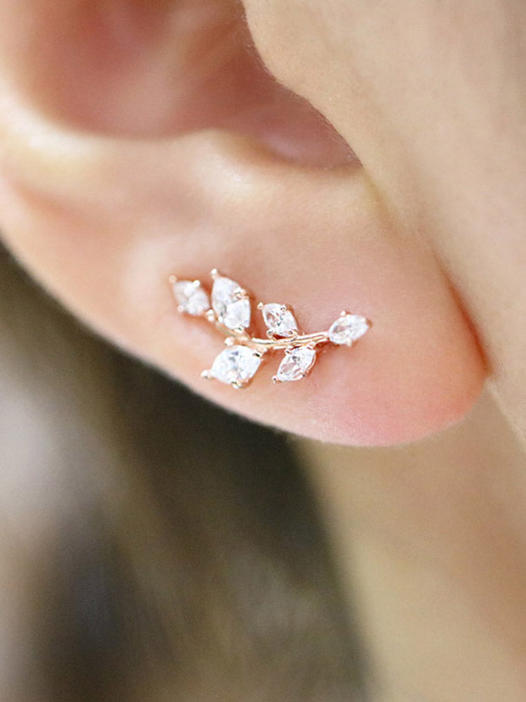 14K Gold CZ Leaf Ear Climber