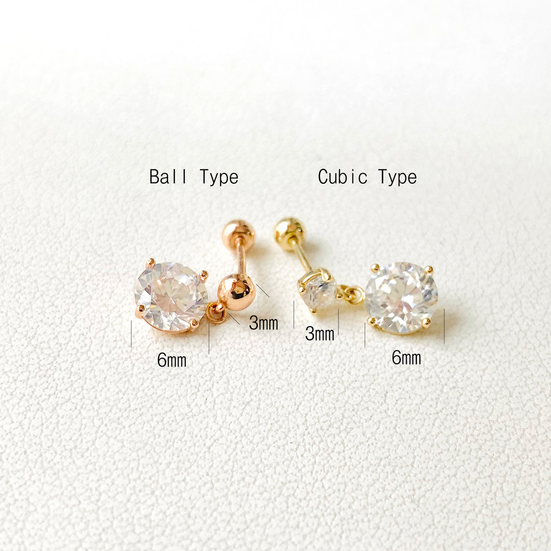 14K Gold Cubic Ball Drop Cartilage Piercing Earring 20G18G16G