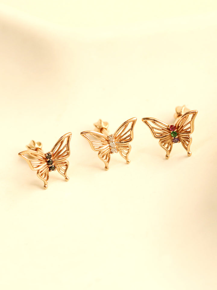 14K Gold Butterfly Point Cubic Cartilage Earring 18G16G