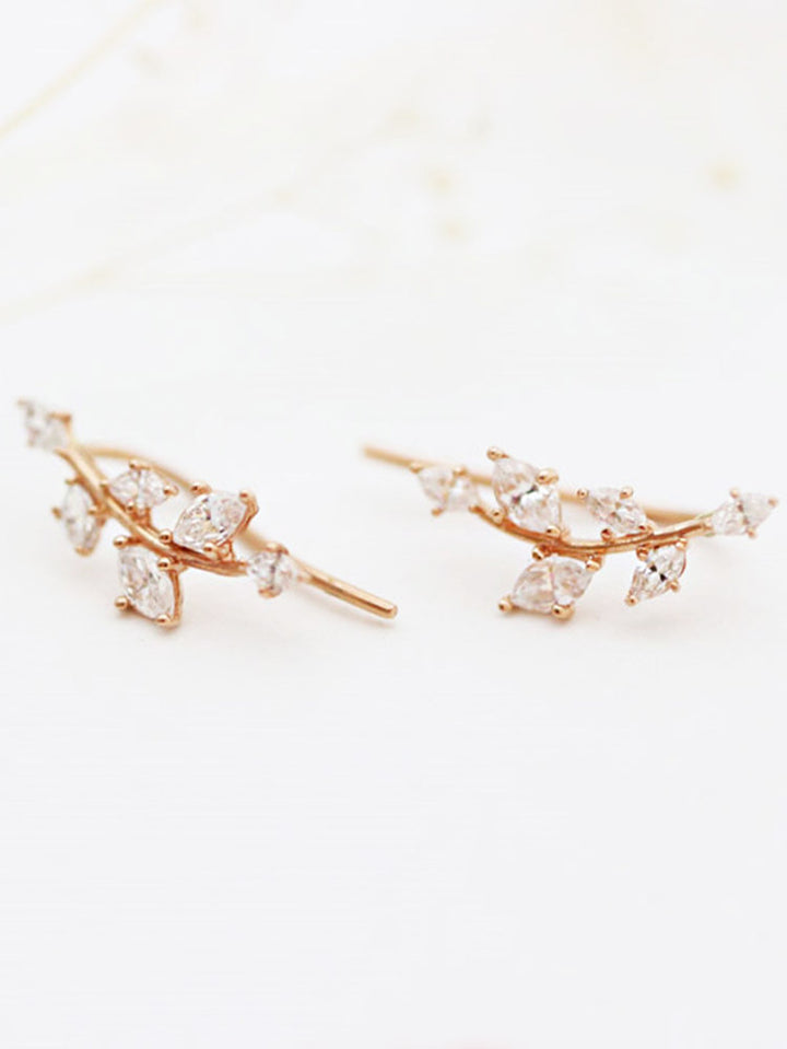 14K Gold CZ Leaf Ear Climber