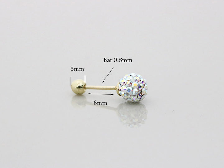 14K gold color cubic ball cartilage earring 20g