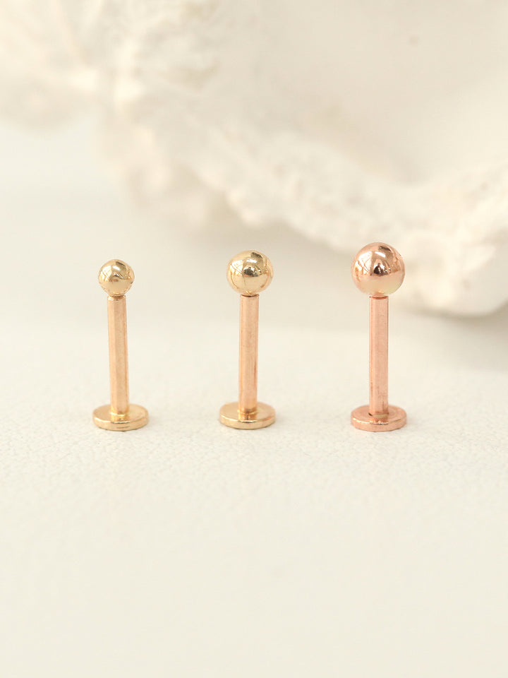 14K Gold Internally Threaded Mini Ball Labret Piercing 2mm 2.5mm 3mm 18G16G