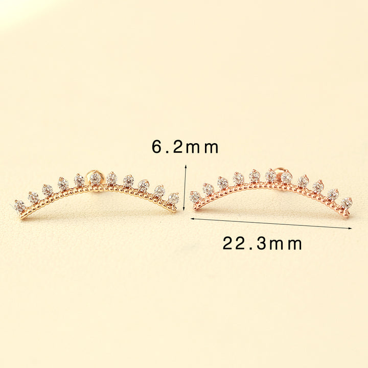 14K Gold Crown Cubic Long Curve Cartilage Earring 20G18G16G