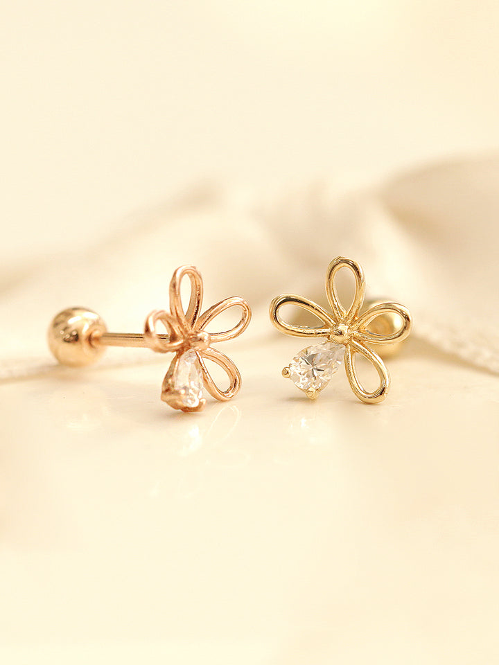 14K Gold Cubic Flower Cartilage Earring 20G18G