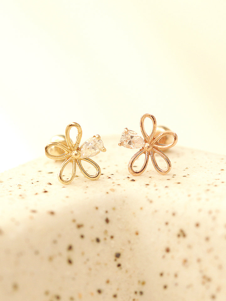 14K Gold Cubic Flower Cartilage Earring 20G18G