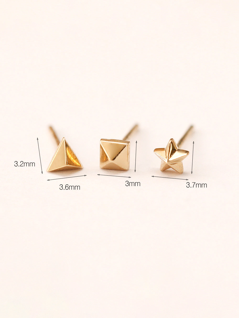 14K Gold Tiny Pyramid Stud Earring