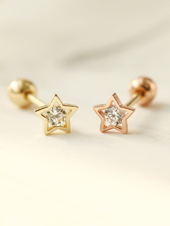 14K Gold Dainty Star CZ cartilage earring 20g