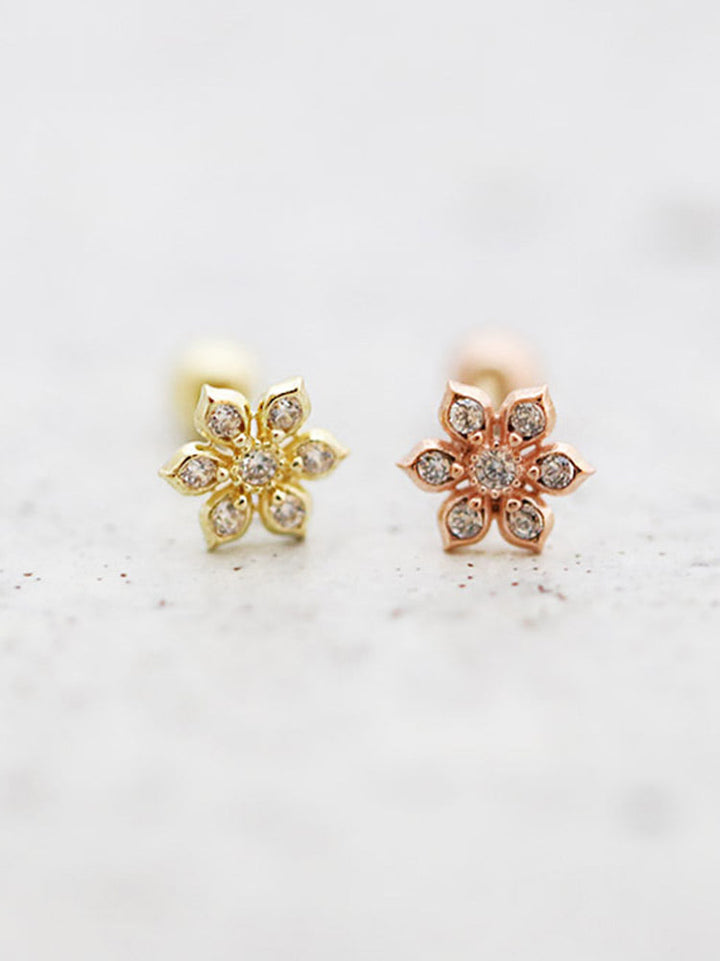 14K Gold Dainty CZ Flower cartilage earring 20g