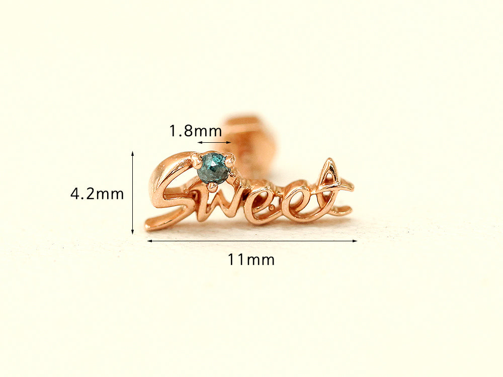 14K Gold Blue Dia Sweet Cartilage Earring 18G16G