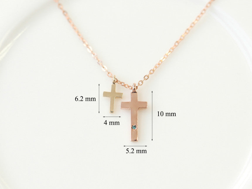 14K 18K Gold Double Cross Necklace