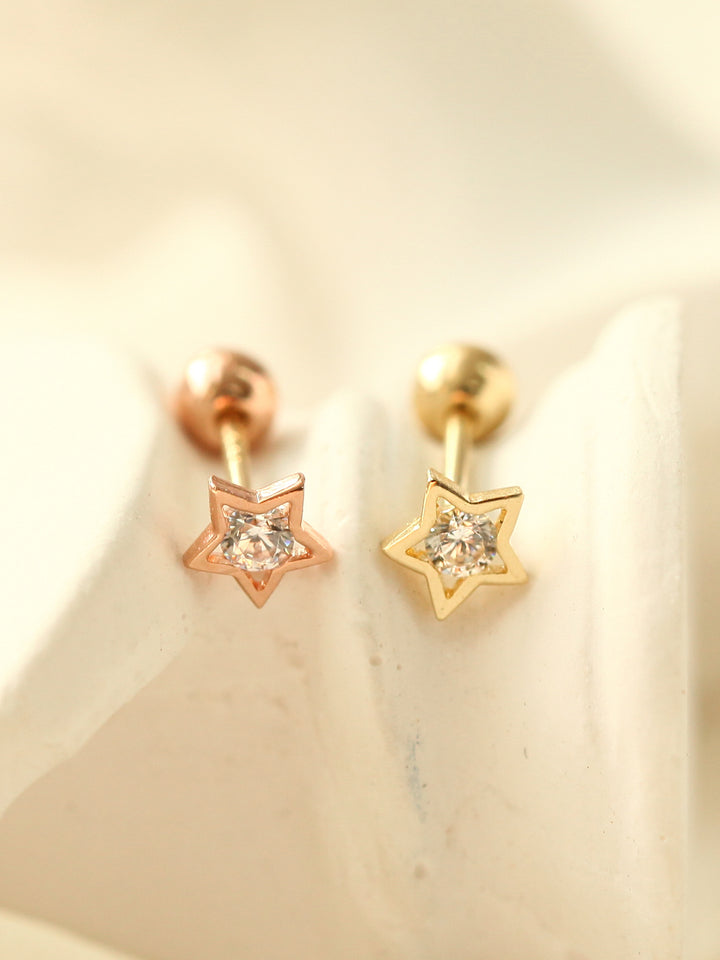 14K Gold Dainty Star CZ cartilage earring 20g