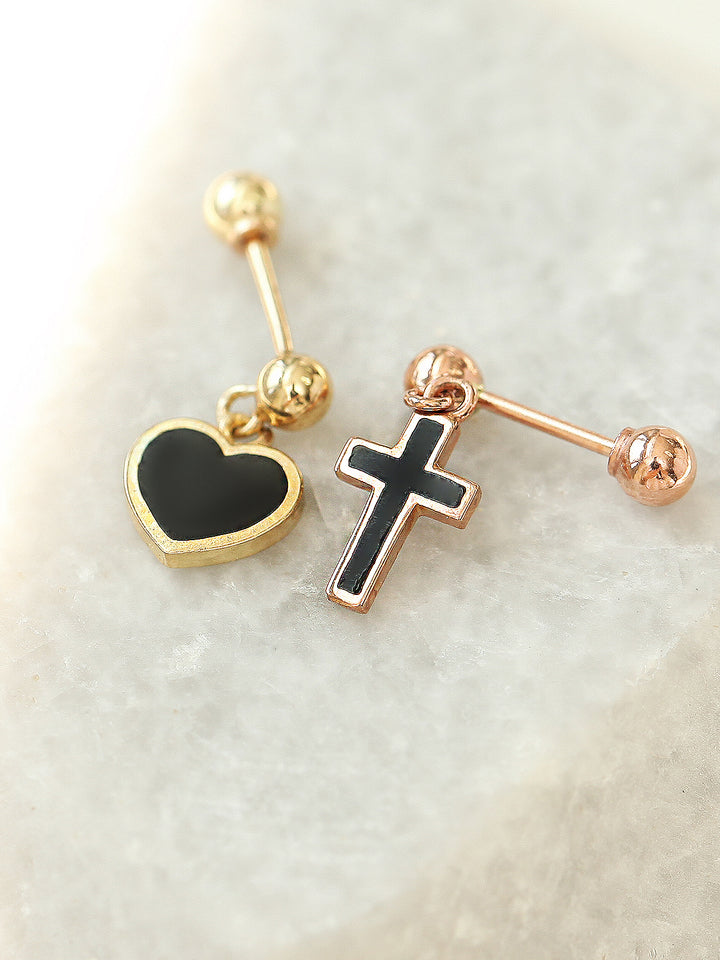 14K Gold Cross / Heart Cartilage earring 20g