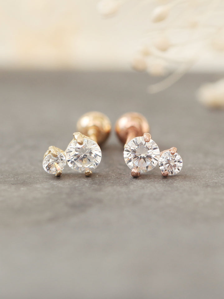 14K Gold double cz Cartilage earring 20g