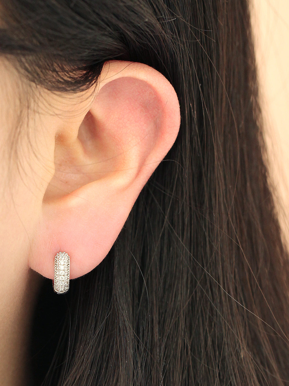 925 Silver 3 Line Cubic Hoop Earring