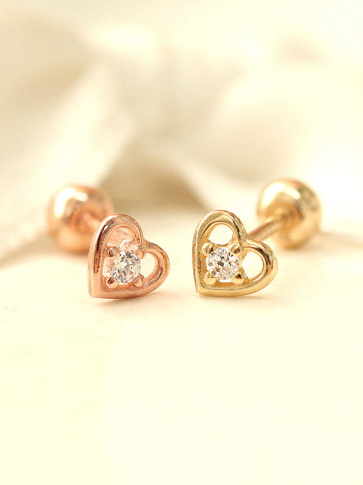 14K gold Mini Heart cartilage earring 20g