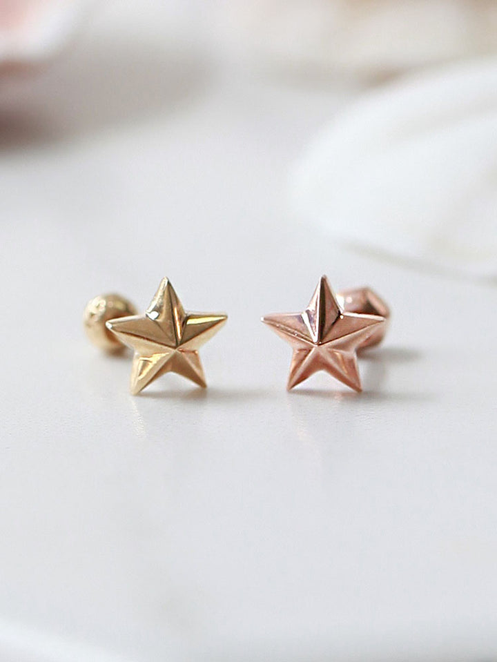 14K Gold Star Cartilage Earring 18G16G