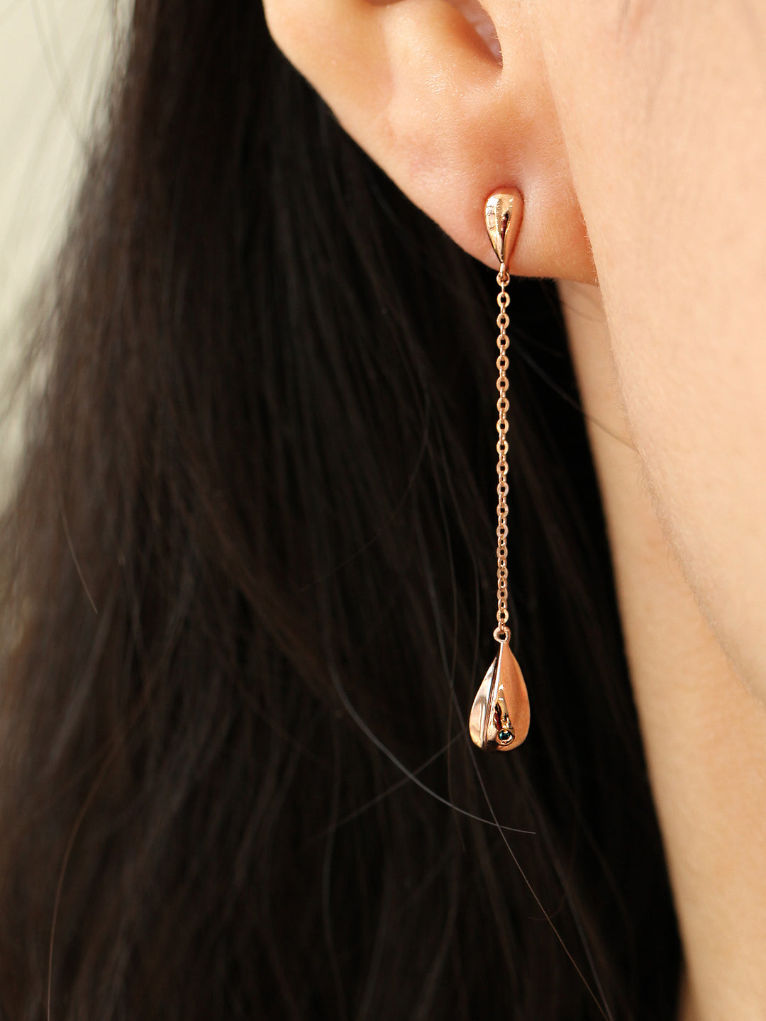 14K Gold Teardrop Long Drop Earring