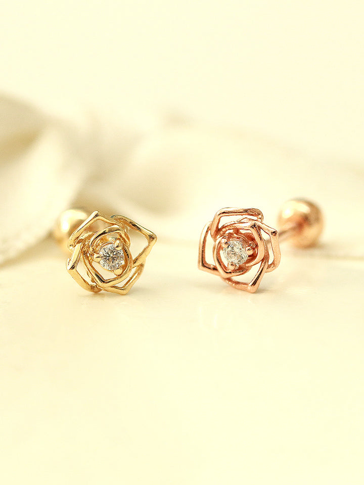 14K Gold Mini Cubic Rose Cartilage Earring 20G