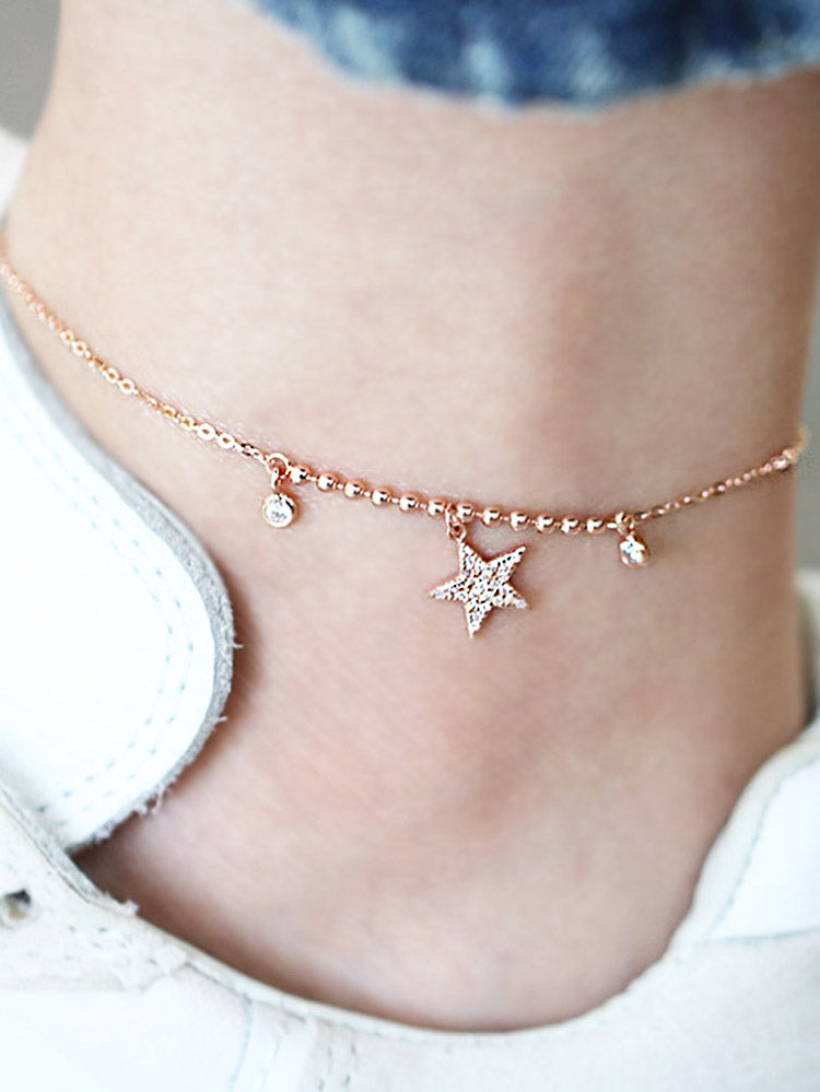 14K Gold Star Charm Anklet