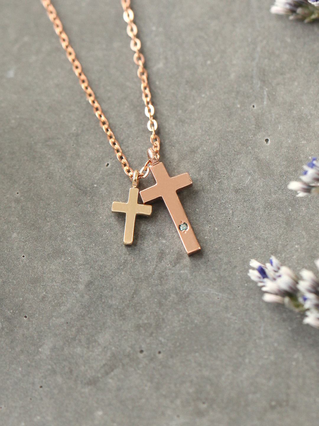 14K 18K Gold Double Cross Necklace