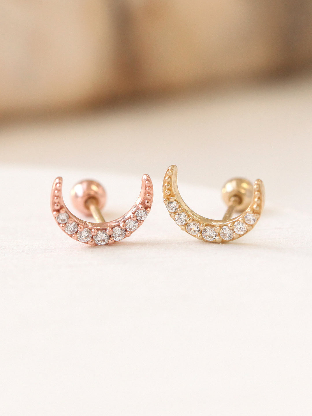 14K gold Cubic Moon cartilage earring 20g