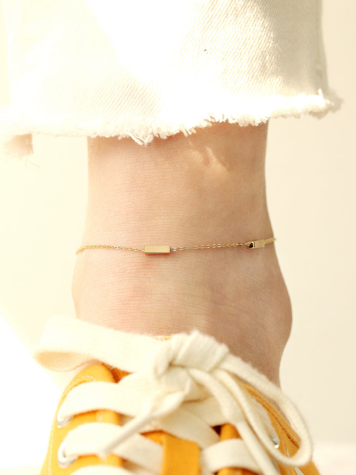 14K 18K Gold Volume Square Stick Anklet Bracelet