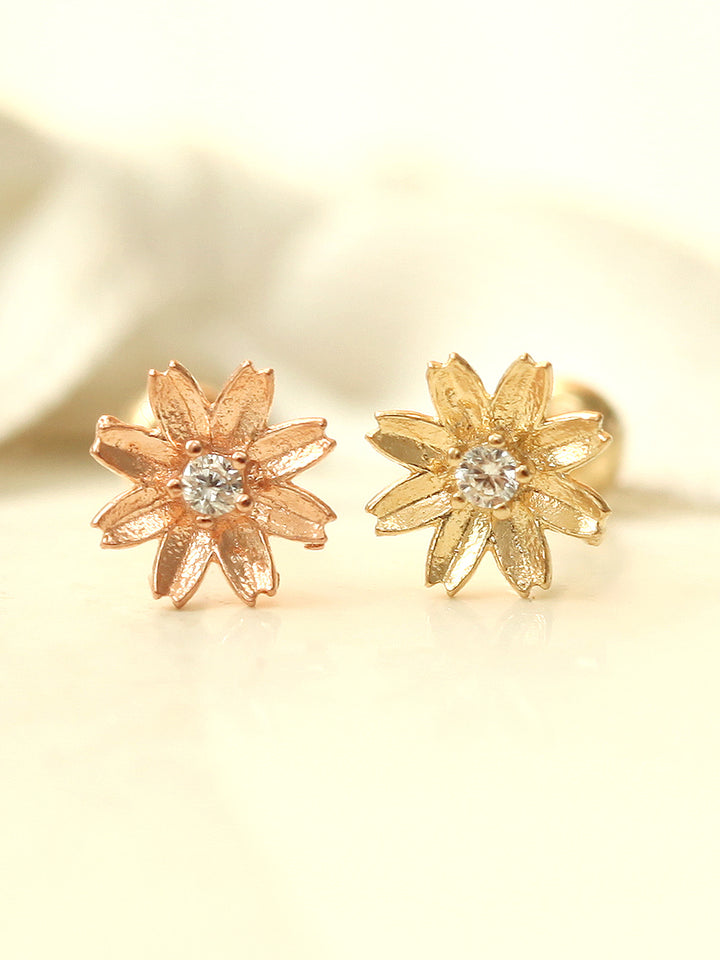 14K gold Flower Cubic cartilage earring 20g