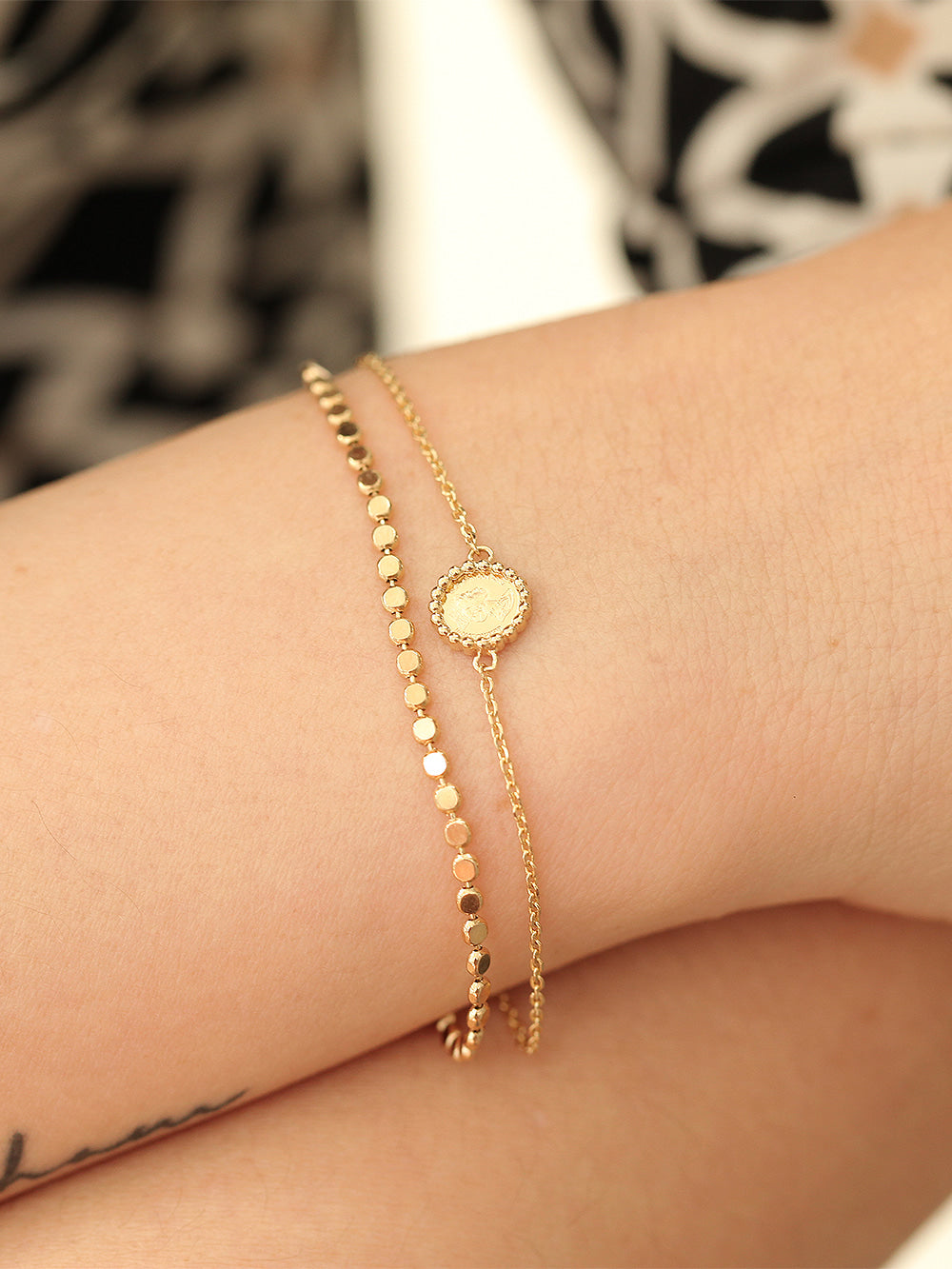 14K 18K Gold Coin Chain Bracelet