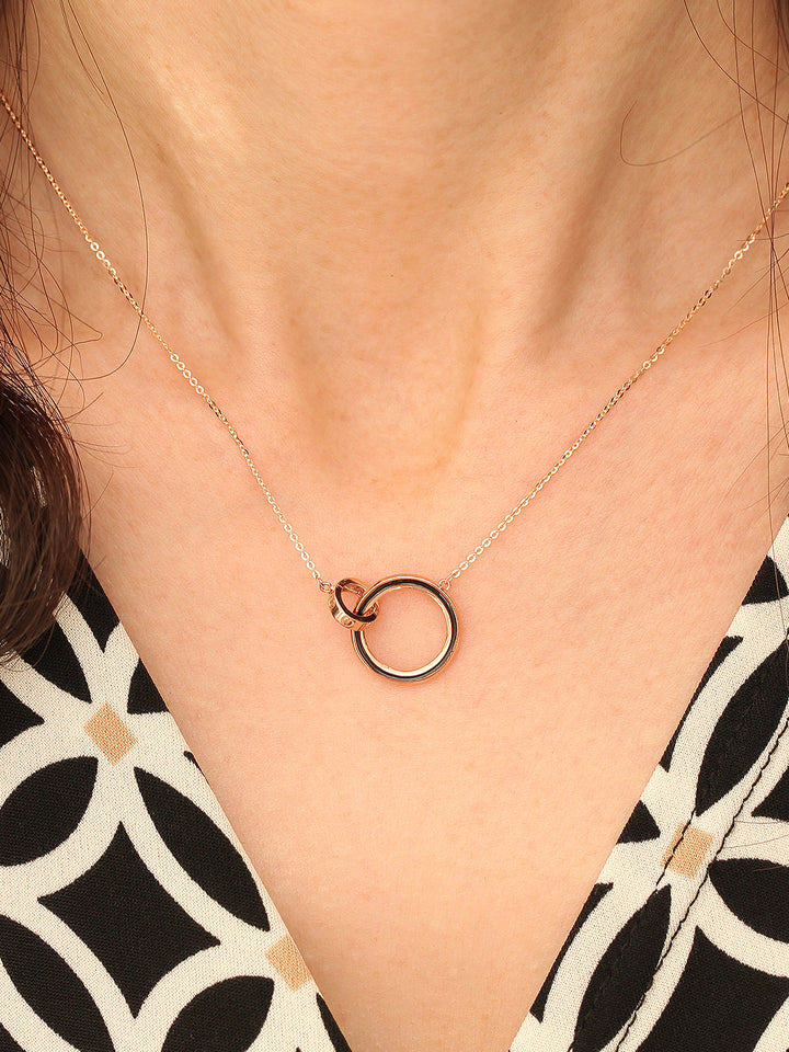 14K 18K Gold Double Circle Black Necklace