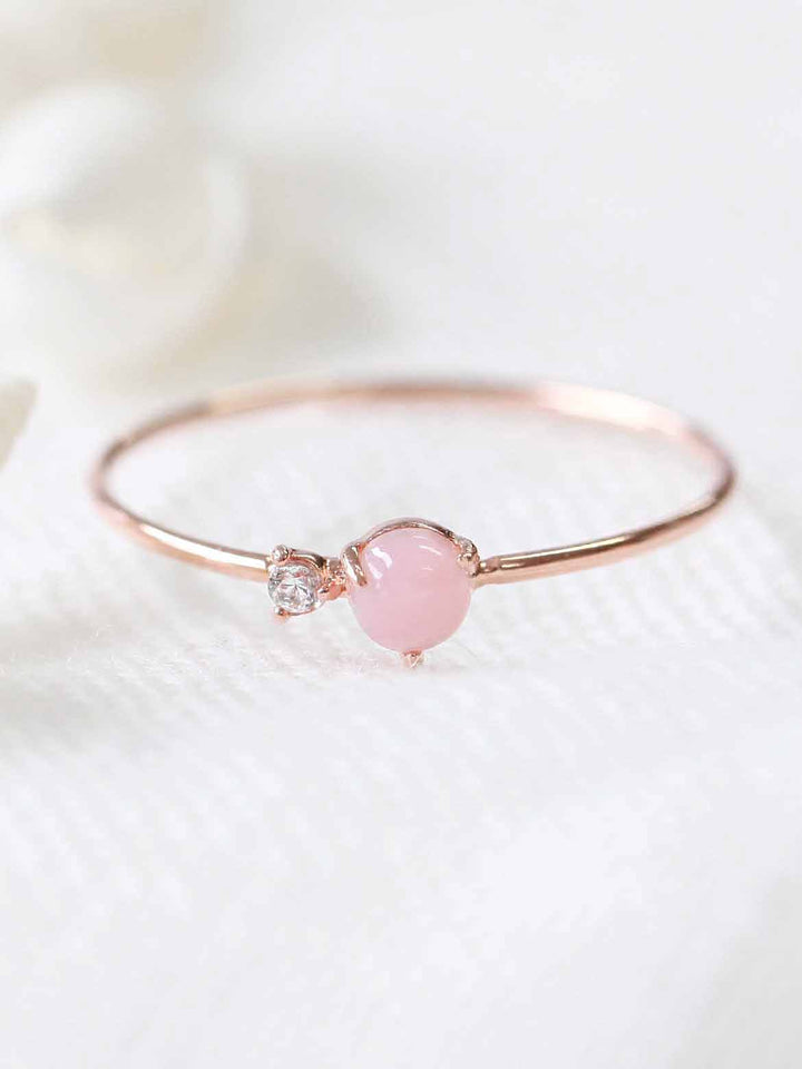 14K Gold Pink Stone Cubic Ring