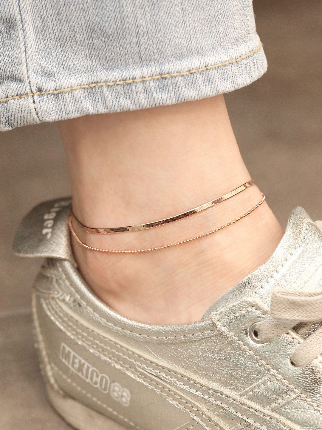 14K 18K Gold Snake Ball Anklet