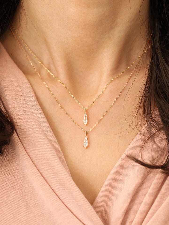 14K 18K Gold Tear Drop Cubic Necklace