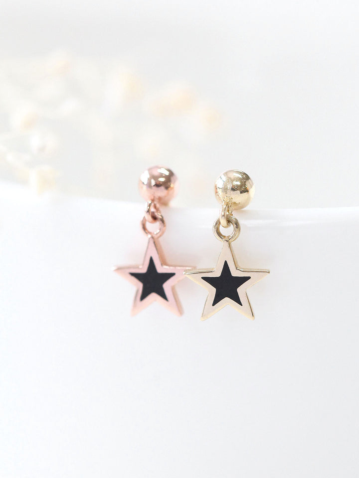 14K gold Black Star Drop cartilage earring 20g