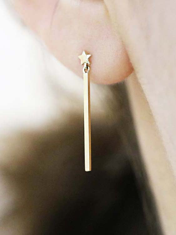 14K gold Star Stick Drop cartilage Earring 20g